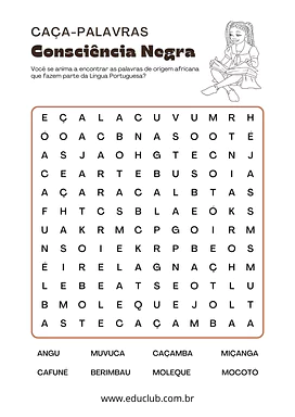 Caça palavras Consciência Negra para 1º Ano, 2º Ano, 3º Ano de Vocabulário, Português, Datas Comemorativas, Dia da Consciê...